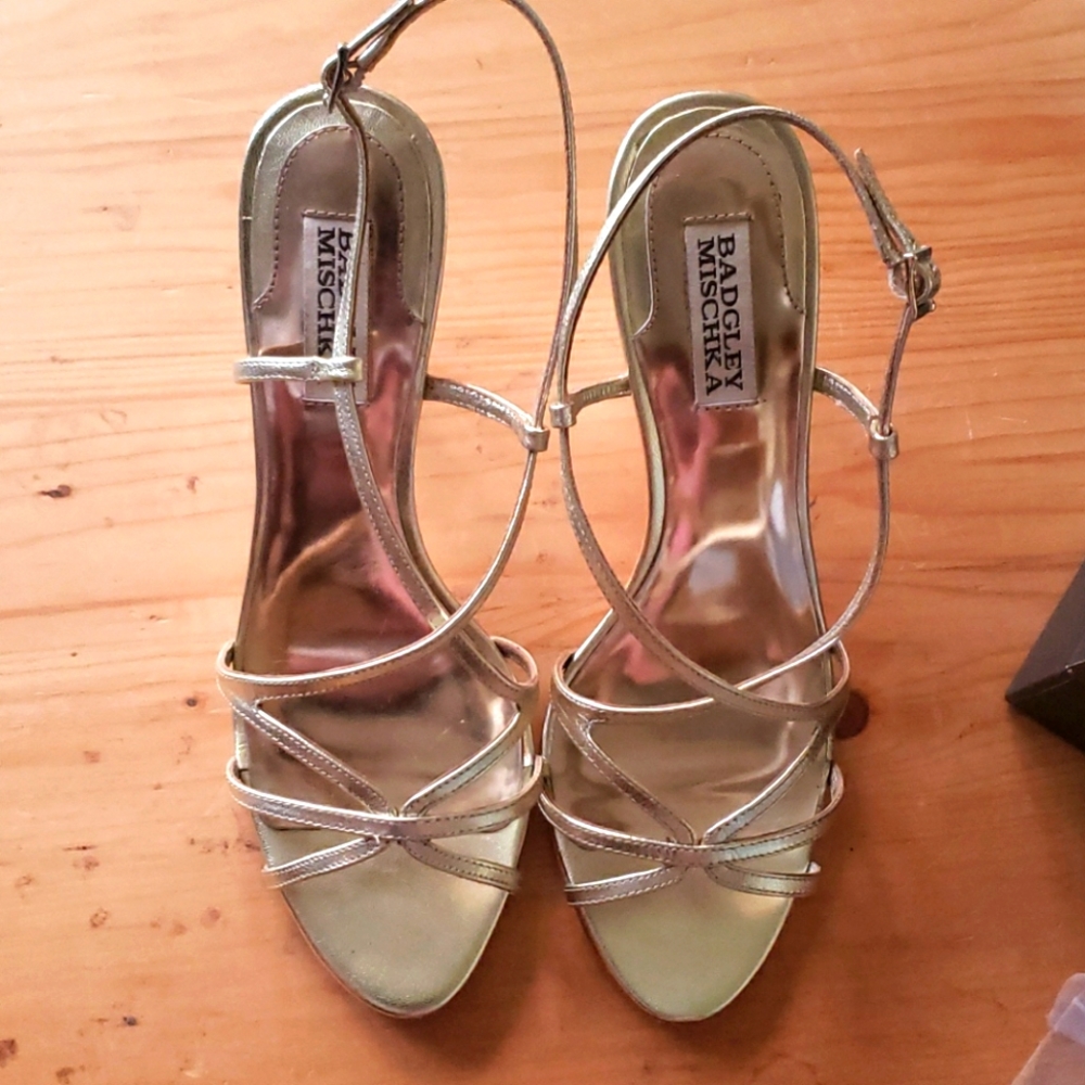 Gold strappy Badgley Mischka high heels